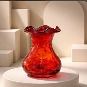Red Crackle Glass Vase 4 inches high